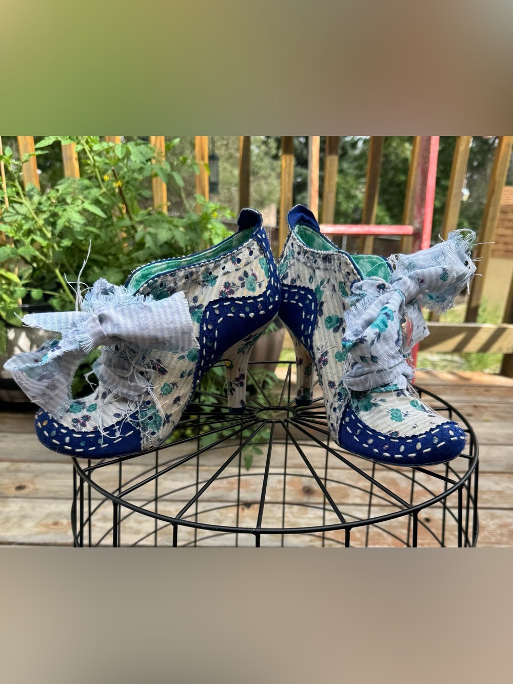 Irregular Choice Blue Floral Lace-Up Heels